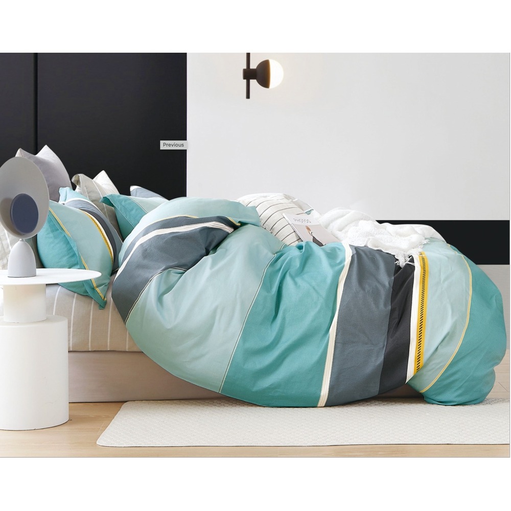 Gordon Blue‎ Striped 100% Cotton Comforter Set King Modern Minimalist Coastal